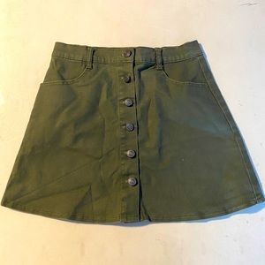 Army green button skirt